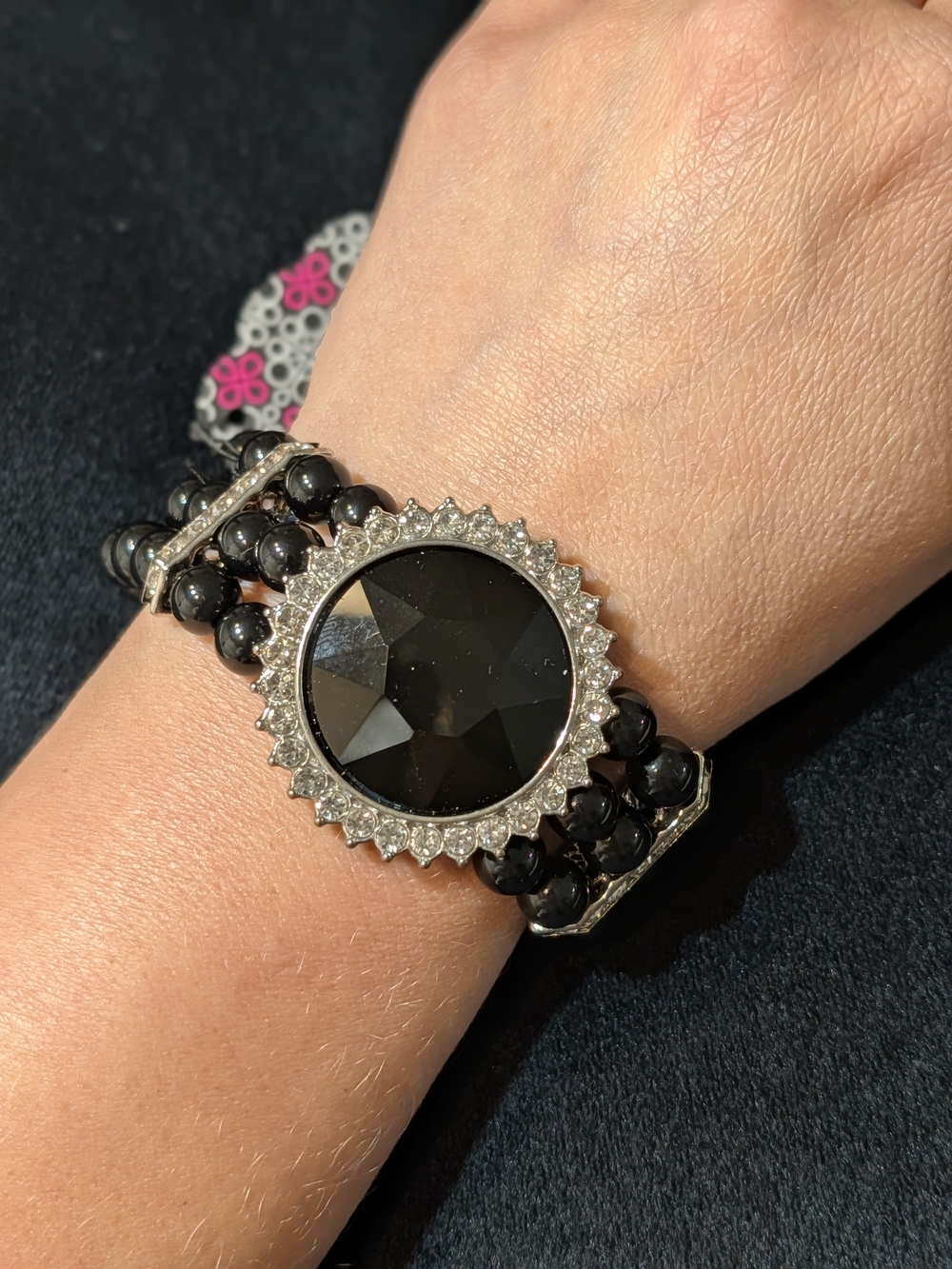 paparazzi Black Faceted Center Bracelet with Sparkling Halo